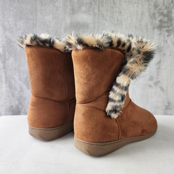 Vionic Boots Womens 8 Cheasnut Fairfax Faux Fur Lined Winter Leopard Slipper - Picture 7 of 10
